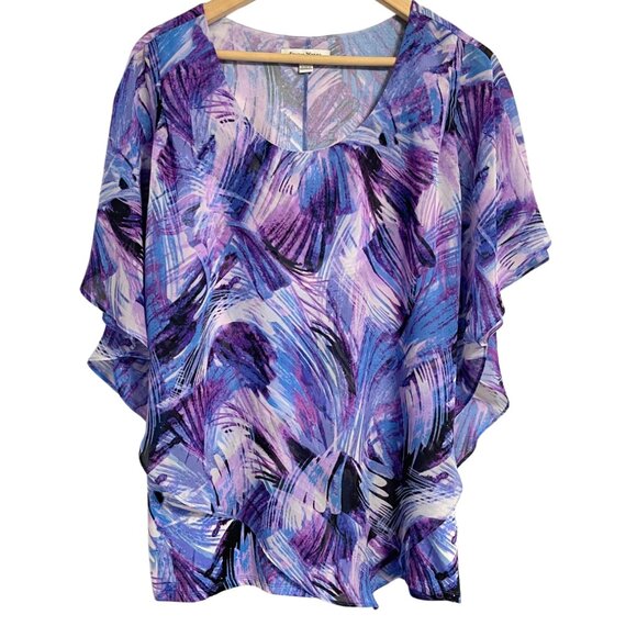 Studio Works Fairy Top Womens Size XL Purple Chiffon Overlay Light Office Artsy - Picture 1 of 8